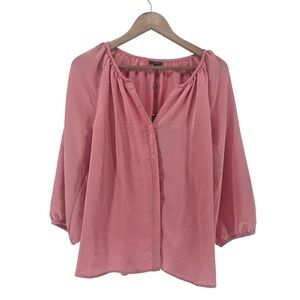 Talbots Pink Ruched V Neck 3/4 Sleeve Blouse Top Women Size 16P
